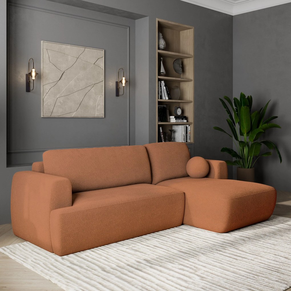 Masseno Narożnik SENTI z funkcją spania i pojemnikiem na pościel Narozniki L, Rozkładana sofa - Ceglasty, NOW OR NEVER 54
