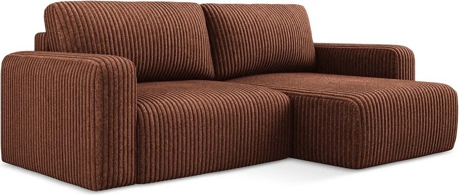 Sztruksowy rozkładany narożnik ze schowkiem (prawostronny/z szezlongiem) w kolorze terakoty Kona – Makamii