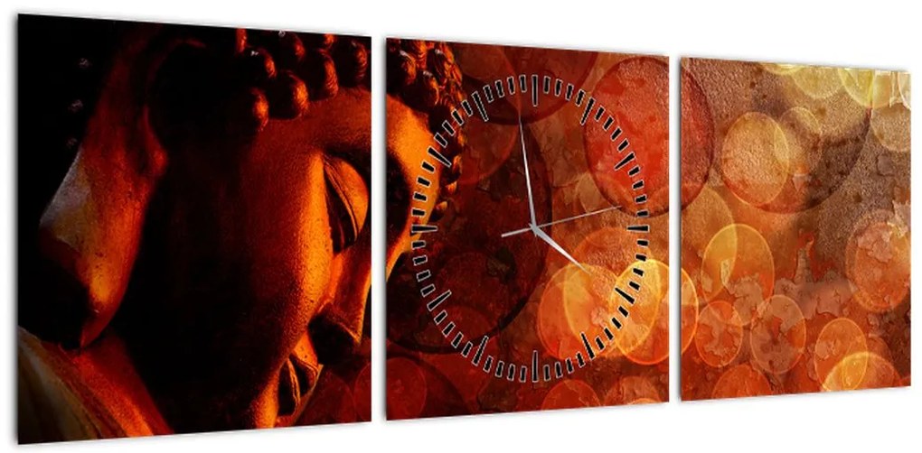 Obraz - Budda w odcieniach czerwieni (z zegarem) (90x30 cm)