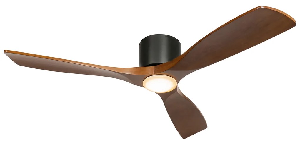 Czarny Wentylator sufitowy z lampą z drewnem 131,5 cm z możliwością ściemniania LED z pilotem - Jerri Nowoczesny Oswietlenie wewnetrzne