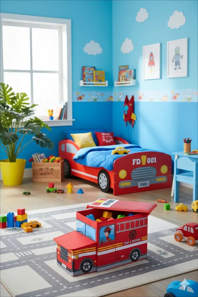 Czerwone składane pudełko na zabawki straż pożarna Biały połysk Z3-P02