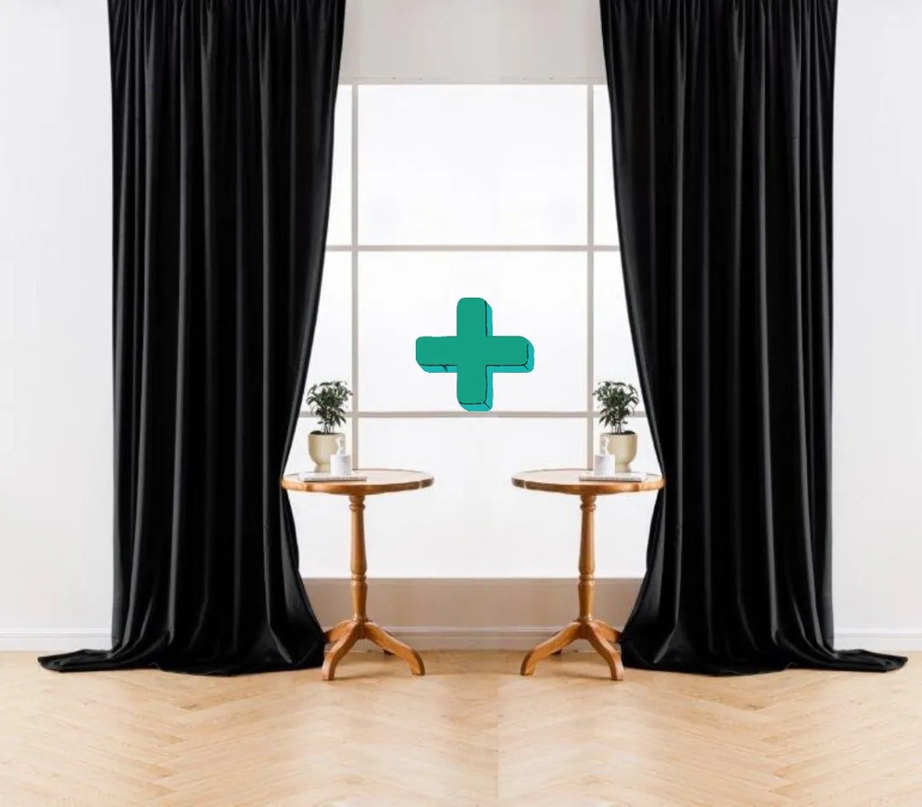 Zasłona zaciemniająca VELVET czarna 140x250 cm (2 szt.), metalowe kółka