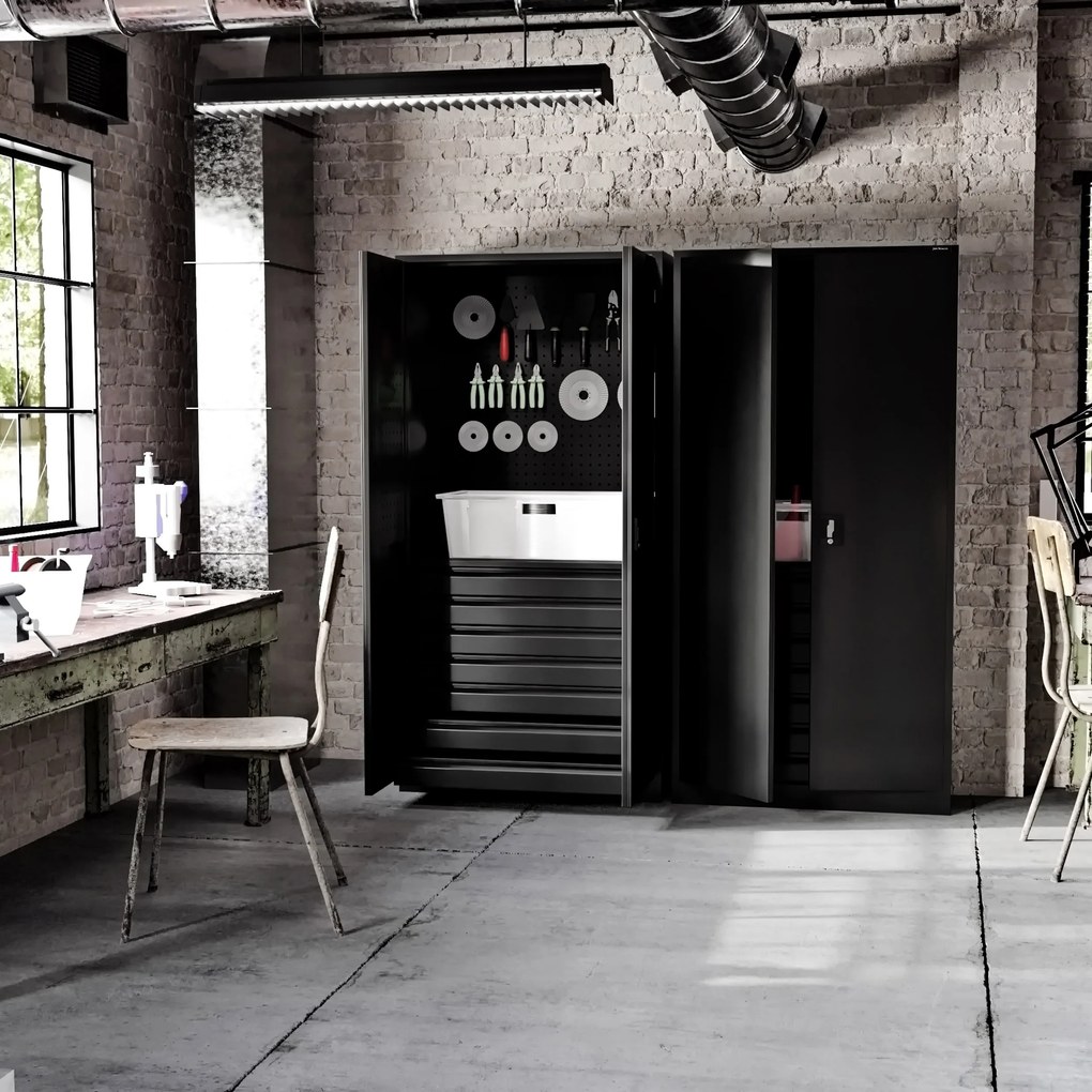 Szafa warsztatowa DAREK, 920 x 1850 x 500 mm, All Black: czarna