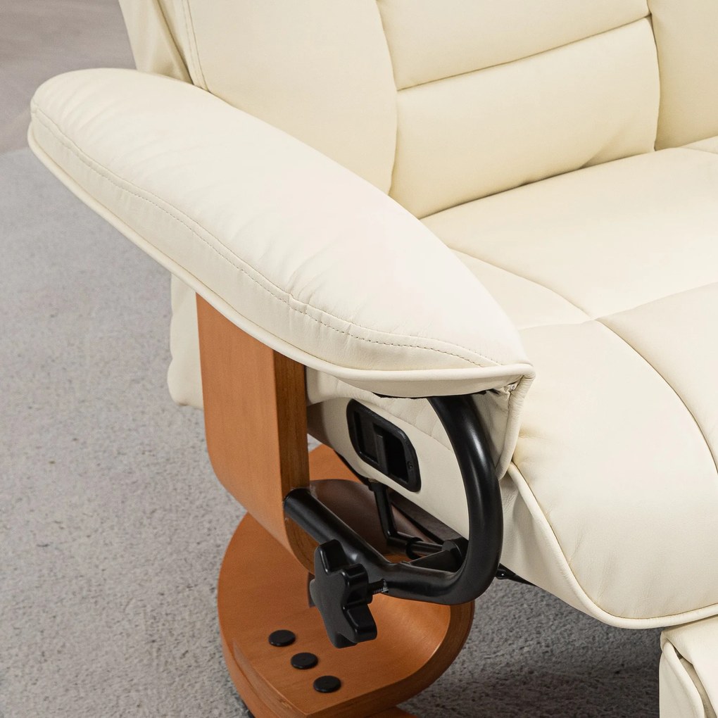 HOMCOM Obrotowy fotel relaksacyjny z funkcją leżenia, do 150 kg, obicie z ekoskóry, rama stalowa, kremowy