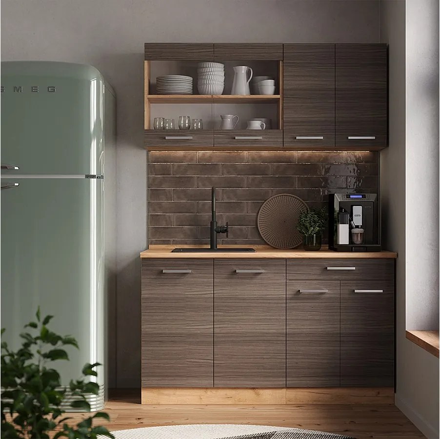 Pojedyncza kuchnia szlachetny szary/złoty dąb 140x46x81.6 r-line