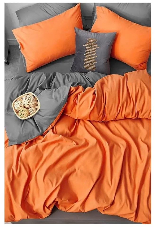 Pomarańczowo-szara bawełniana pościel dwuosobowa z prześcieradłem (4-częściowa) 200x220 cm – Mila Home