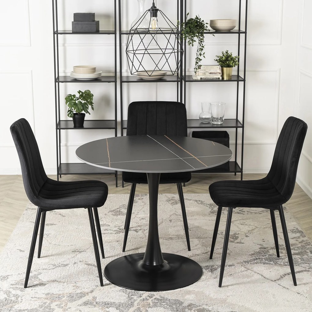 Stół Okrągły SANDER 90 cm Ceramiczny Czarny do Salonu Nowoczesny Loft