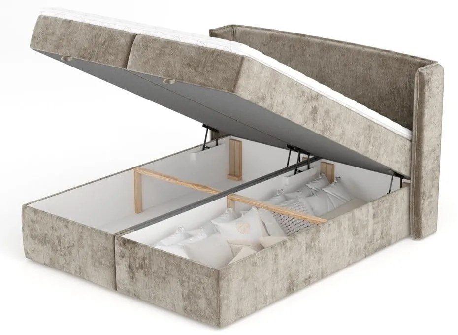 Beżowe łóżko boxspring ze schowkiem 160x200 cm Passion – Maison de Rêve