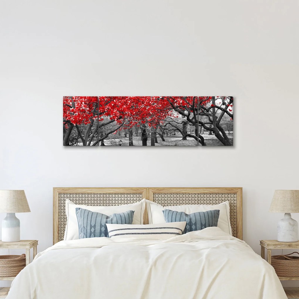 Obraz - Czerwone drzewa, Central Park, New York (170x50 cm)