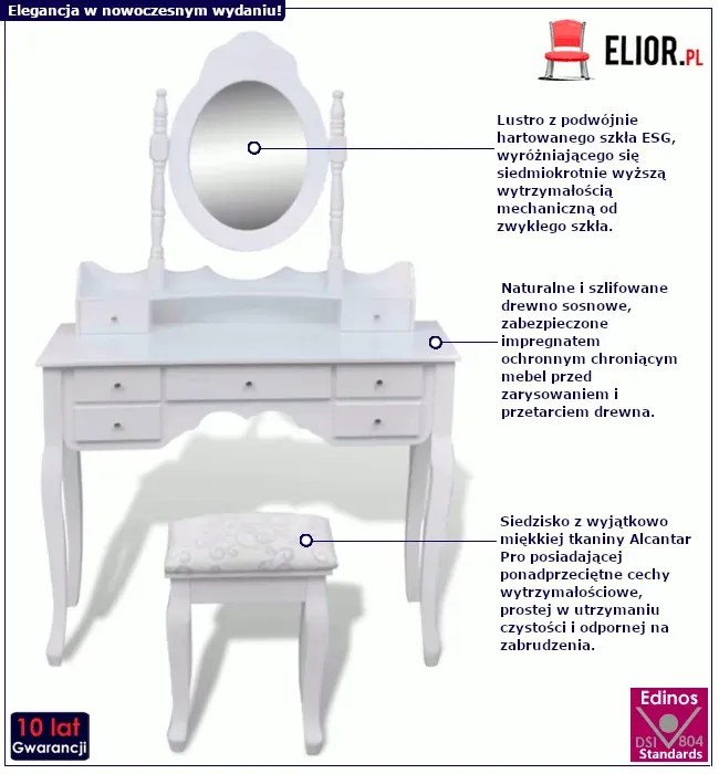 Biała toaletka z lustrem i krzesłem B9-W10