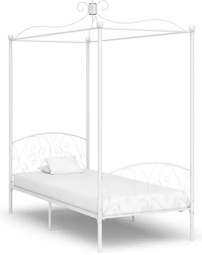 Białe rustykalne łóżko z baldachimem 90x200 cm - Ifrexi