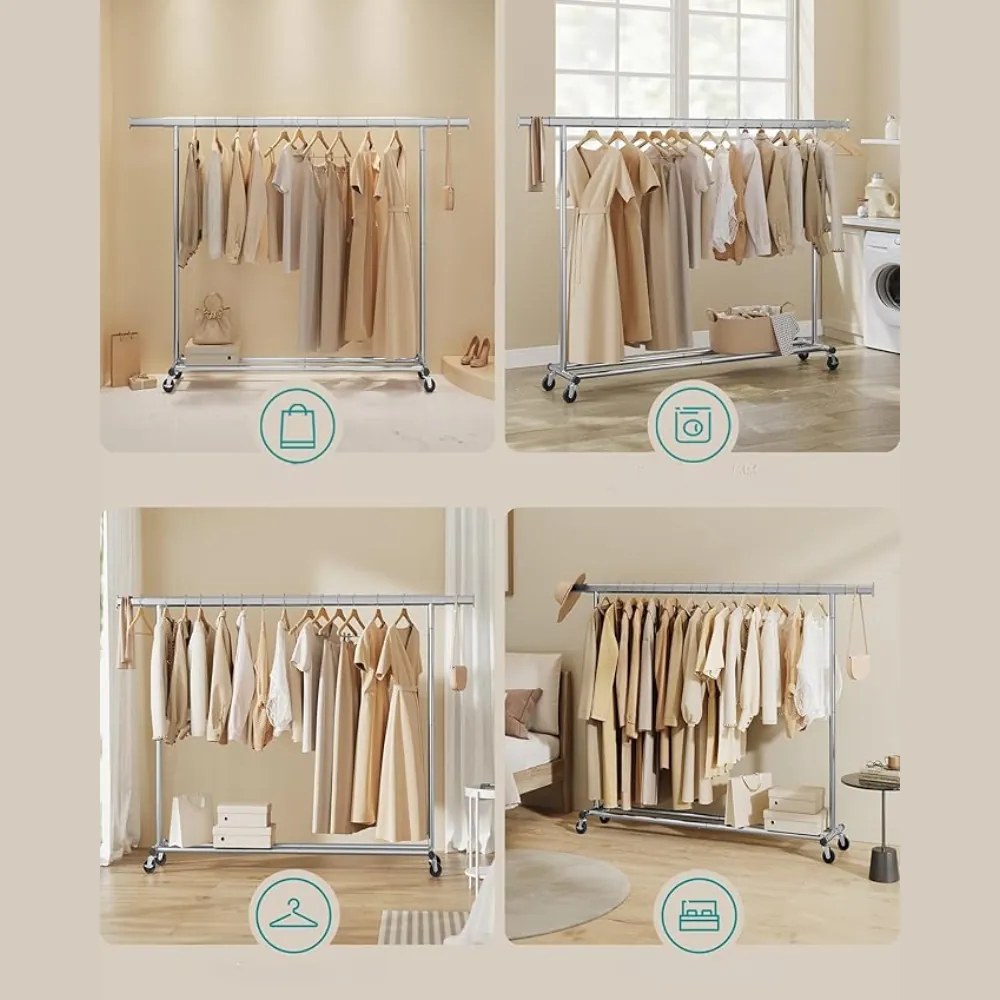 Wieszak na ubrania DOLLY na kółkach, max. 150 kg, 45x160-200x161,5cm, srebrny SongmicsHome