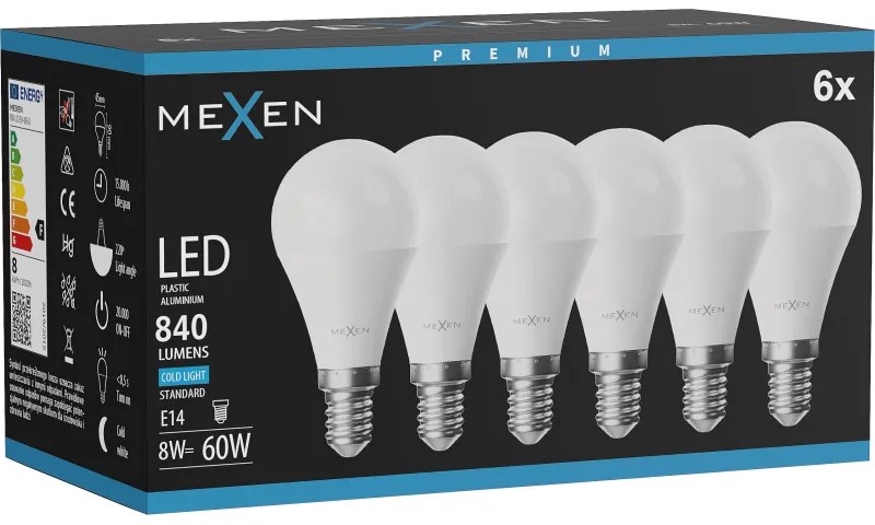 Mexen Nova 6x żarówka LED E14, G45, 8W, Zimna - 6500K, 840 lm - L101-E14-0865-01x06