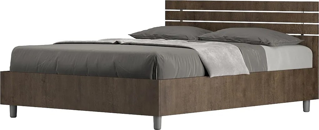 Łóżko wyposażone w stelaż z listwami z pojemnikiem 140x200 Prosty zagłówek z listwami orzech Ankel