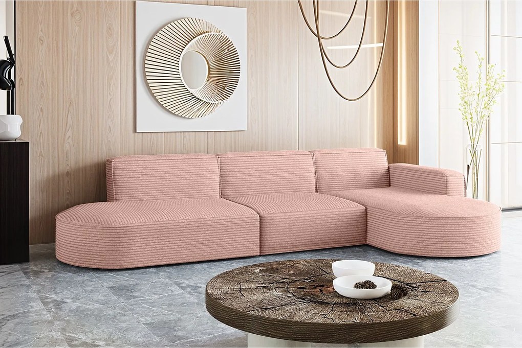 Narożnik w kształcie L Modena L, tkanina Poso, Różowy, Prawy