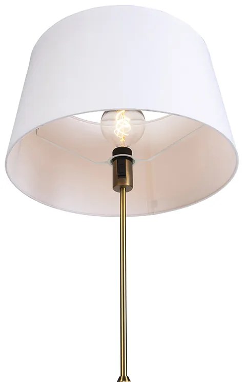Lampa podłogowa brązowa z abażurem z lnu białym 45 cm regulowana - ParteWiejski/ Rustykalny / Vintage Oswietlenie wewnetrzne