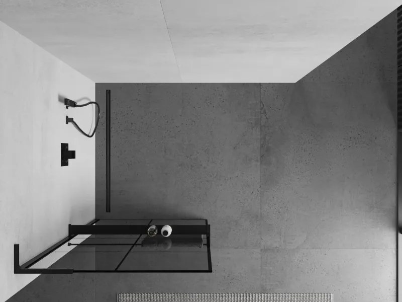 Mexen Kioto+ L ścianka prysznicowa z półką Walk-in 70 x 200 cm, czarna kratka, czarna - 800-070-123-70-77
