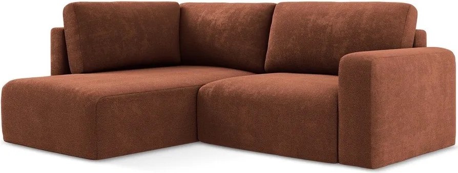 Rozkładany narożnik ze zniżką z tkaniny szenilowej (lewostronny/w kształcie litery L) w kolorze terakoty Kona – Makamii