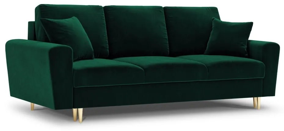 Zielona aksamitna rozkładana/ze schowkiem sofa 235 cm Kyoto – Cosmopolitan Design