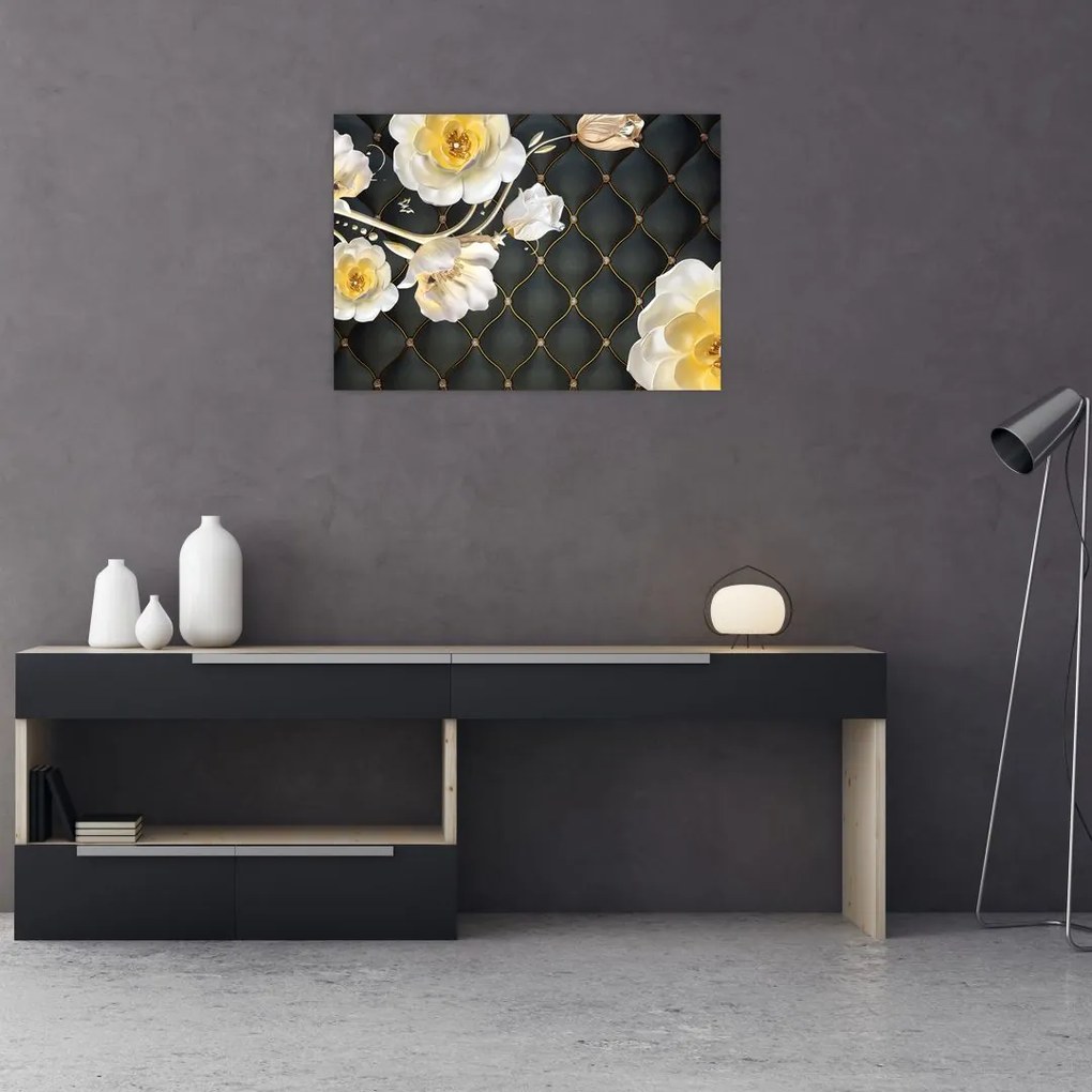 Obraz białych kwiatów róży (70x50 cm)