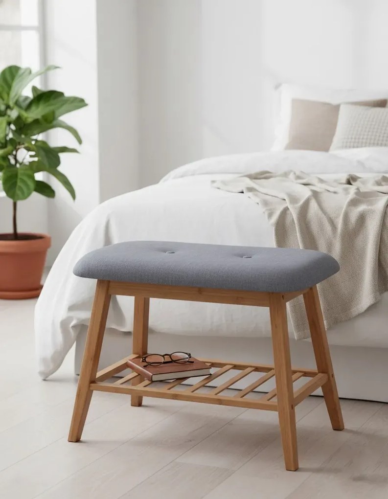 Drewniana ławka siedzisko z półką na obuwie  60 cm popielH8-R45