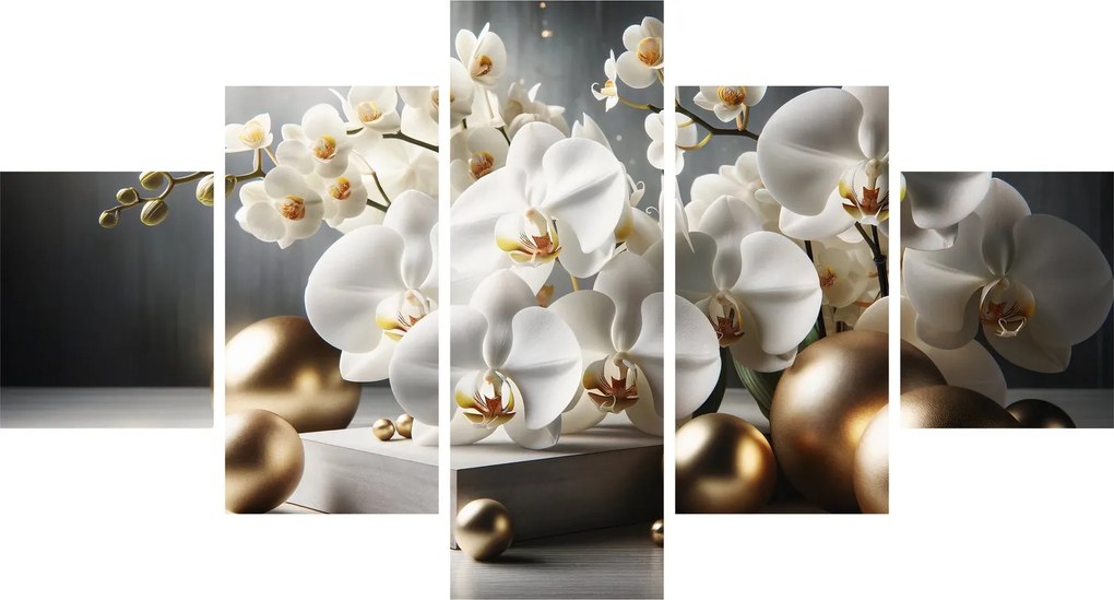 Obraz - Orchidea i złote kule (125x70 cm)