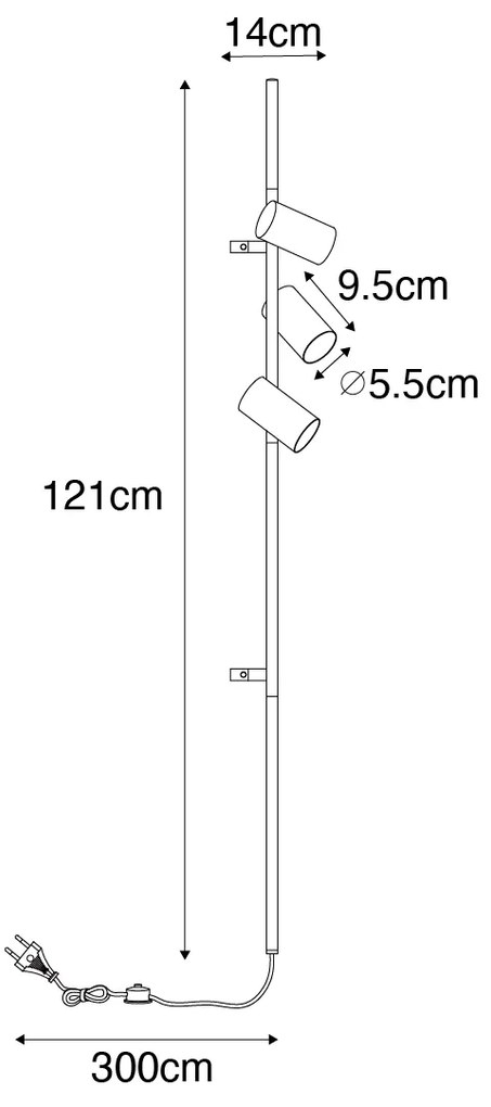 Inteligentna lampa ścienna czarna z włącznikiem nożnym, 3-źródłowa, z 3 Wifi GU10 50mm - Jeana Luxe Nowoczesny Oswietlenie wewnetrzne