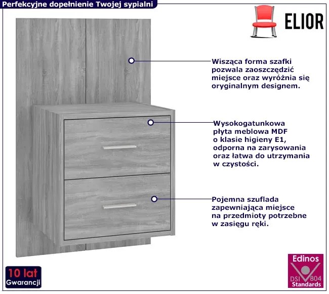Wisząca szafka nocna w kolorze szary dąb sonoma T0-G29
