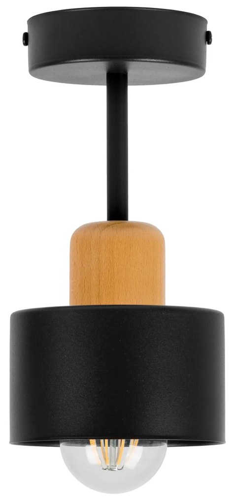Czarna lampa sufitowa, jednopunktowy spot DBU1010SC z drewna i metalu