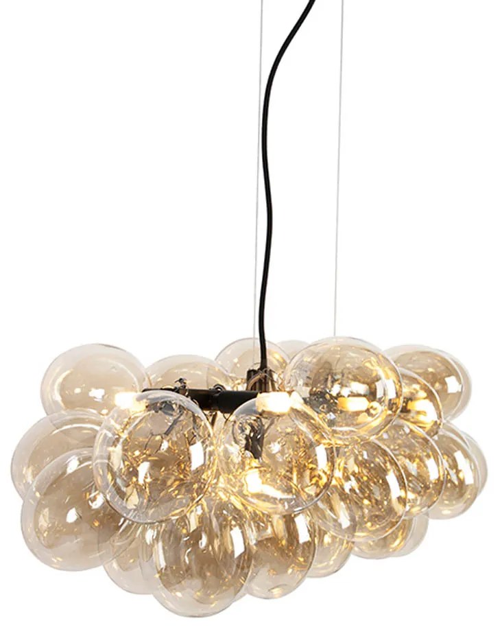 Designerska lampa wisząca czarna z bursztynowym szkłem 8-świateł - Uvas
