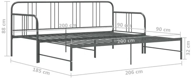 Szare rozkładane metalowe łózko 90x200 cm - Travelo