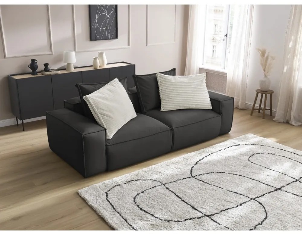 Czarna sofa z imitacji skóry 260 cm Boheme – Bobochic Paris