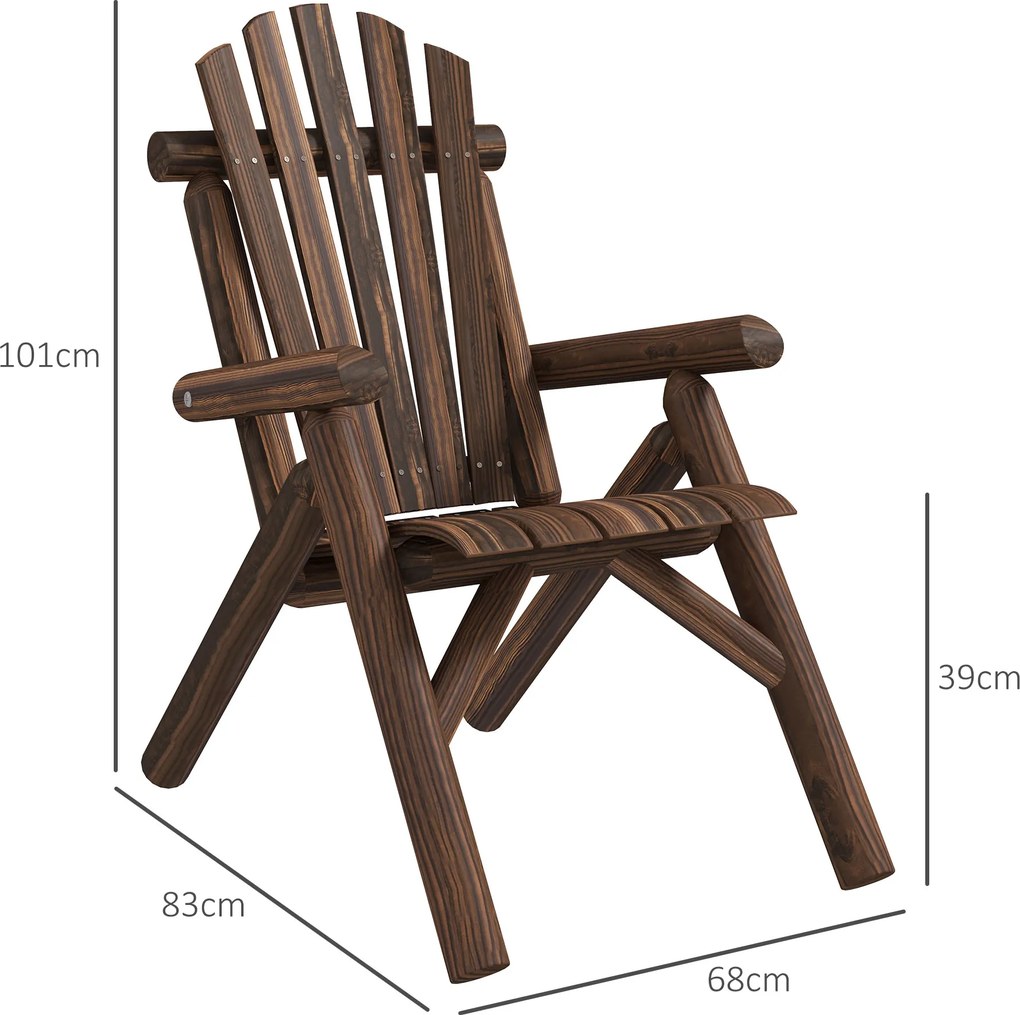 Outsunny Fotel ogrodowy, Zewnętrzny Fotel z Wysokim Oparciem, do 113 kg, Odporny na warunki atmosferyczne, Drewno Naturalne, Brązowy
