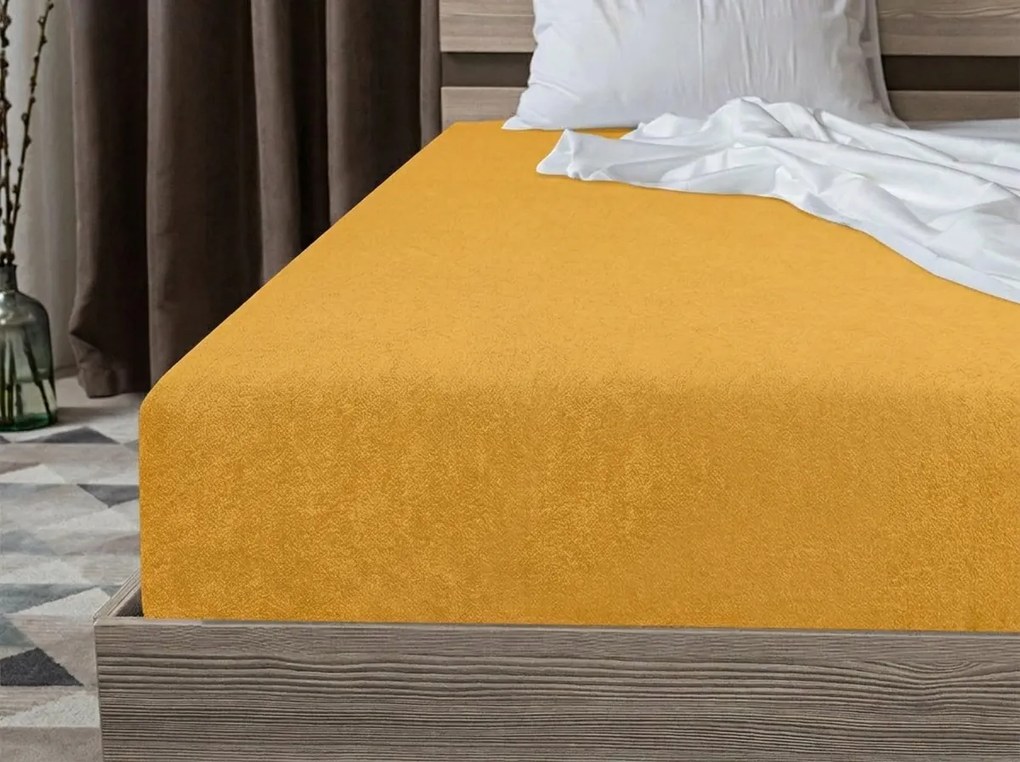 PrzytulneMieszkanie.pl Prześcieradło frotte PREMIUM żółto-pomarańczowe 160x200 cm