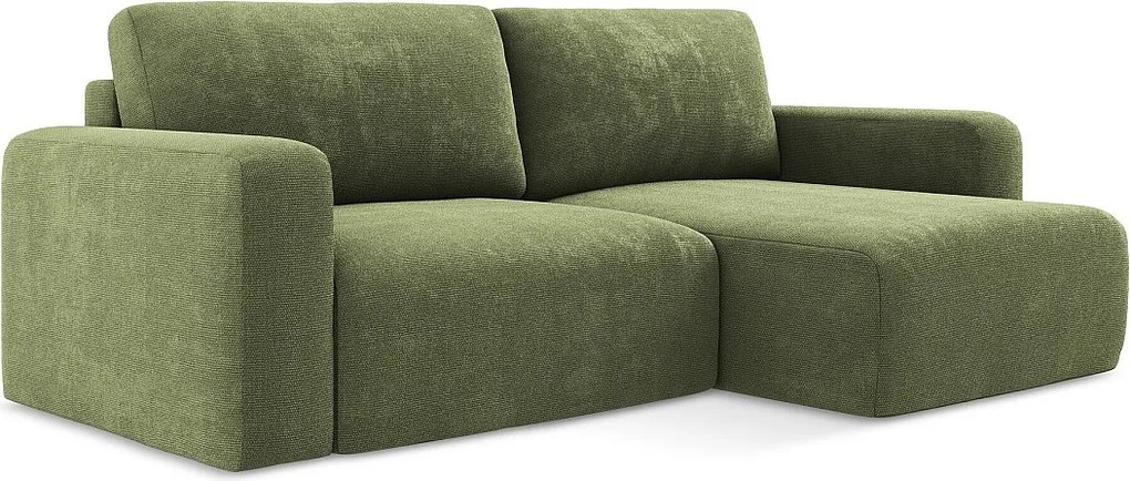 Narożnik prawostronny z funkcją spania - z tkaniny szenilowej - zielony - KONA