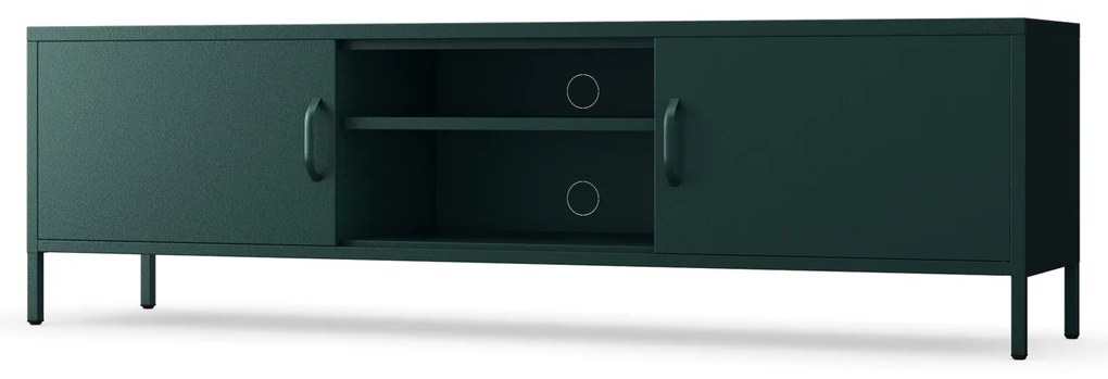 Szafka RTV metalowa szeroka XL na nóżkach butelkowa zieleń, 1700x400x500 mm: ROSARIA