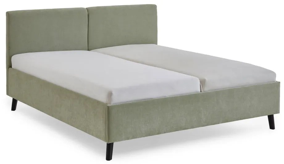 Jasnozielone tapicerowane łóżko dwuosobowe ze stelażem 160x200 cm Piano – Meise Möbel