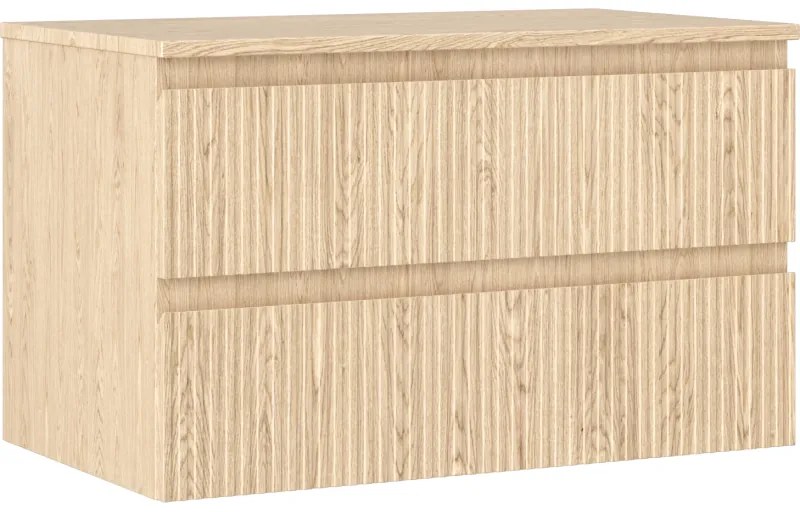 Mexen Rivel szafka łazienkowa podumywalkowa 80 cm z blatem, 2 szuflady, ryflowana , dąb - 91A20-08047-2-BFFC81