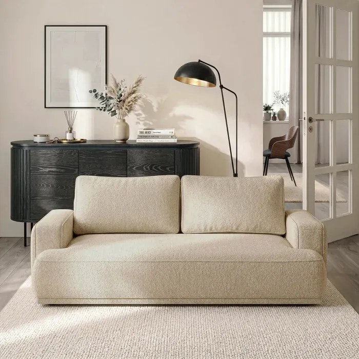Sofa z Funkcją Spania CAMELIA Beżowa Boucle Japandi