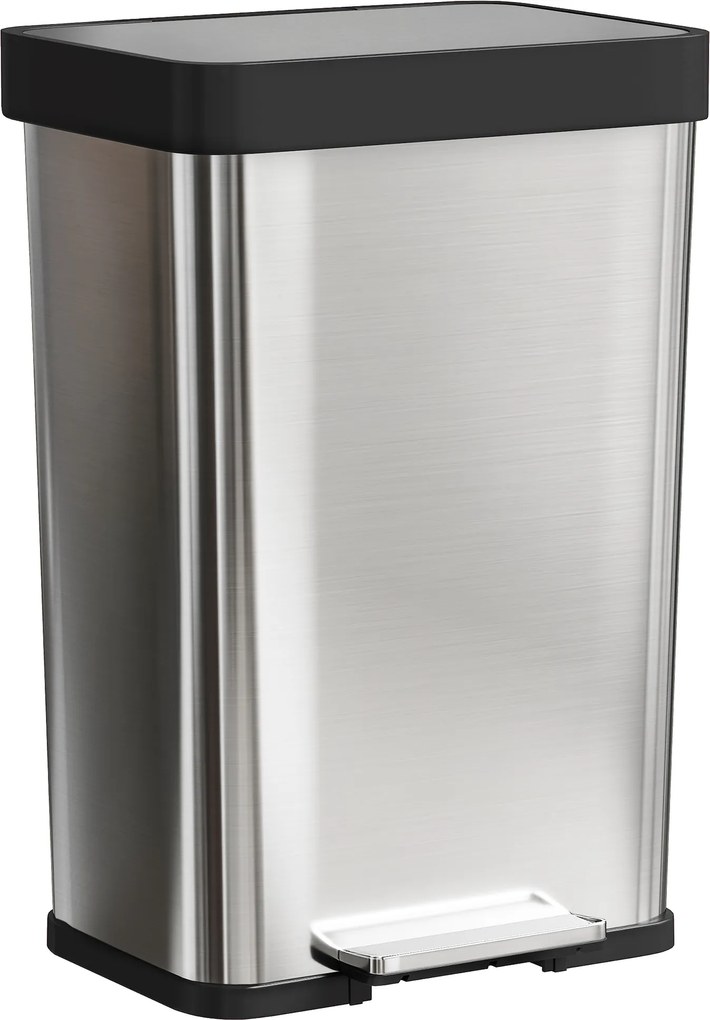 HOMCOM 60 L kosz na śmieci z pedałem, stalowy pojemnik z pokrywą z miękkim domykaniem, kolor srebrny
