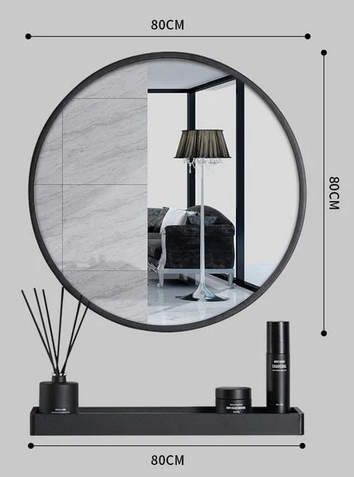 Okrągłe lustro ścienne Messa z półką 80 cm
