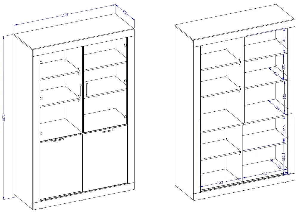 Witryna wysoka DADES 4D 120cm dąb samdal/czarny mat HELVETIA