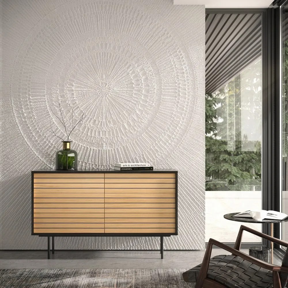 Czarna/naturalna niska komoda w dekorze dębu 140x84 cm Stripe – Woodman