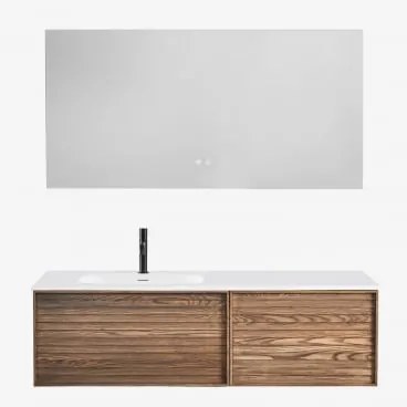 Zestaw Wiszących Mebli Łazienkowych 140x50 Cm Z Drewna Zintegrowany Z Umywalką Solea Popielaty Brąz & Czarny Matowy ↑20 Cm Z Zaworem Spustowym I Przel