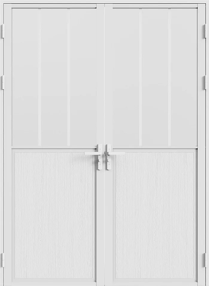 Odwracalne dwuskrzydłowe drzwi aluminiowe z matowym szkłem hartowanym w stylu loftowym - 2 x W204 x Szer73 cm - Białe - ERMELO