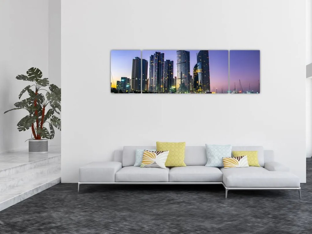Obraz jachtów i drapaczy chmur (170x50 cm)