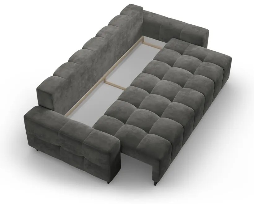 Szara aksamitna rozkładana sofa ze schowkiem 250 cm Wicklow – Cosmopolitan Design