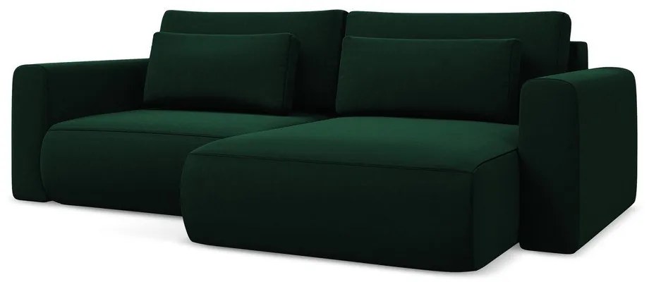Zielony aksamitny rozkładany/ze schowkiem narożnik (prawostronny/z szezlongiem) Kapua – Makamii