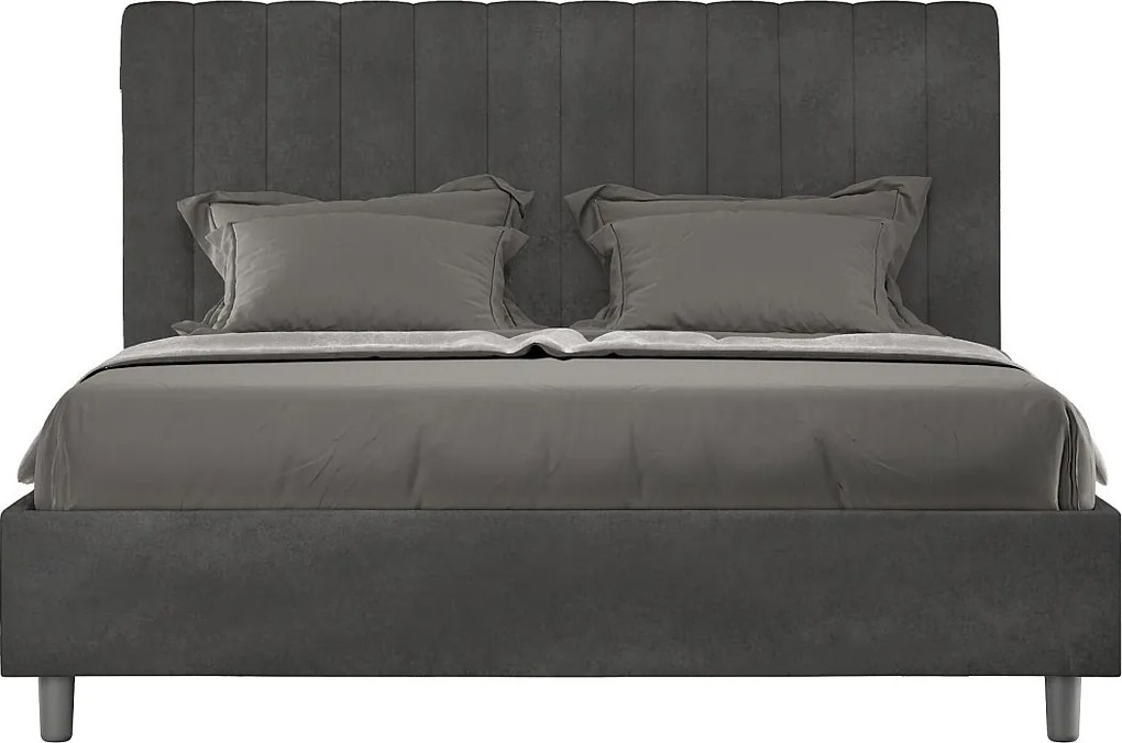 Łóżko wyposażone w stelaż z listwami tapicerowane 160x200 microfibra Szary Agueda