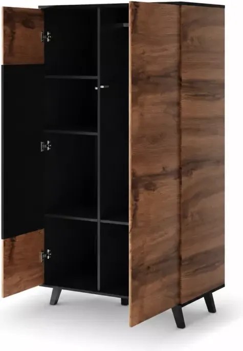 Elegancka dwudrzwiowa szafa Fuzione w kolorze dębu wotan i czerni
